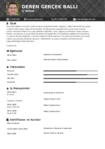 İç Mimar Cv Örnekleri cv indir
